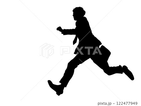 ブリーフケースを持って走るビジネスマンのシルエット 横向き全身イラスト 122477949