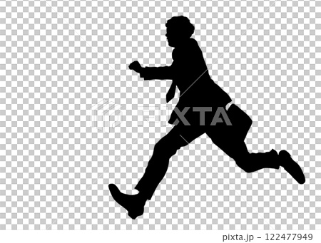 ブリーフケースを持って走るビジネスマンのシルエット 横向き全身イラスト 122477949