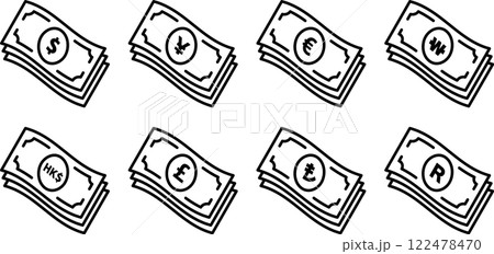 8か国の紙幣のアイコンセット。 122478470