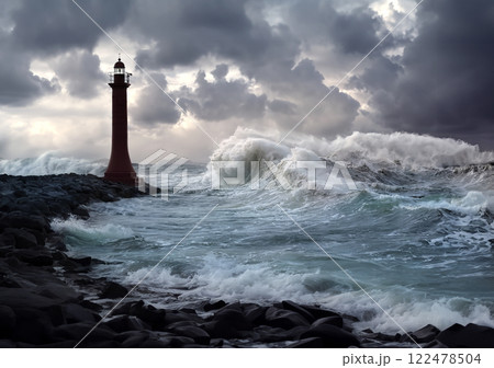 Lighthouse and rough sea - west coast of Ireland Lighthouse and rough sea - west coast of Ireland 122478504