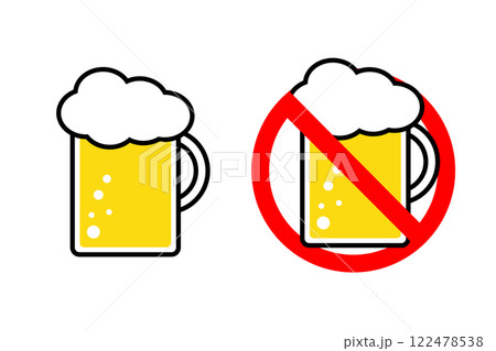 ジョッキに入ったビールと禁止マークがつけられたビールのイラスト 122478538