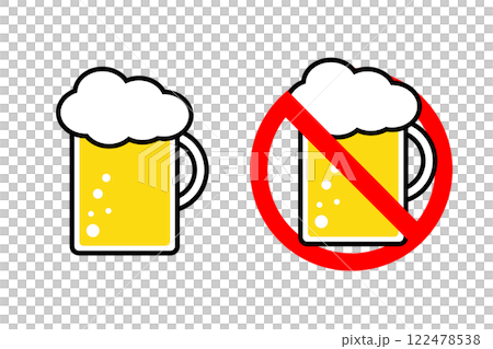 ジョッキに入ったビールと禁止マークがつけられたビールのイラスト 122478538
