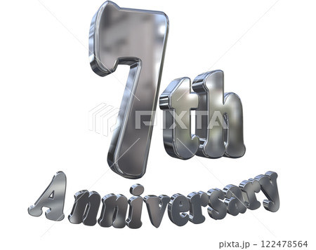 3DCG文字「7th Anniversary/7周年マークキラキラ」シルバー,銀 122478564