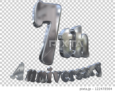 3DCG文字「7th Anniversary/7周年マークキラキラ」シルバー,銀 122478564
