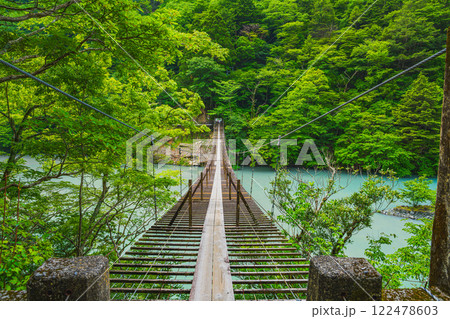 川根本町にある寸又峡の夢のつり橋の風景(静岡県) 122478603