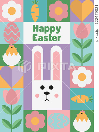 Happy easter patterns modern geometric abstract style and with easter bunny Happy easter patterns modern geometric abstract style and with easter bunny 122479021