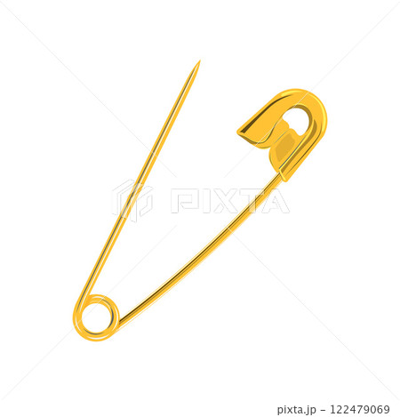 Safety pins. The metal pin is golden in color. A pin with clasps. The vector illustration is isolated on a white background. Safety pins. The metal pin is golden in color. A pin with clasps. The vector illustration is isolated on a white background. 122479069
