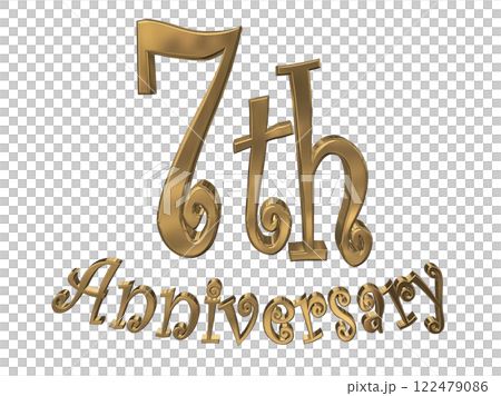 3DCG letters "7th Anniversary/7th Anniversary Mark Sparkling" Gold, Gold 3DCG letters "7th Anniversary/7th Anniversary Mark Sparkling" Gold, Gold 122479086