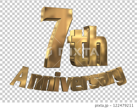 3DCG letters "7th Anniversary/7th Anniversary Mark Sparkling" Gold, Gold 122479211