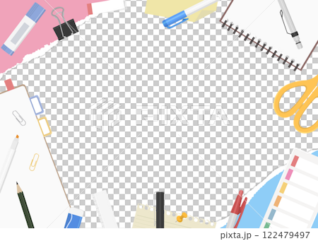 Background frame of torn paper and stationery Background frame of torn paper and stationery 122479497