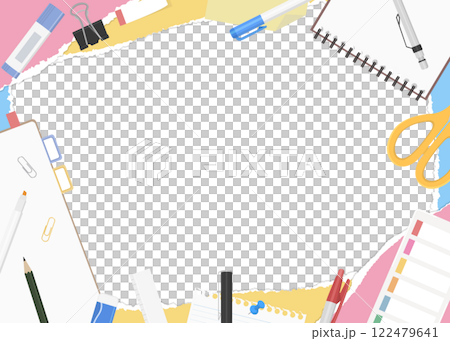 Background frame of torn paper and stationery 122479641