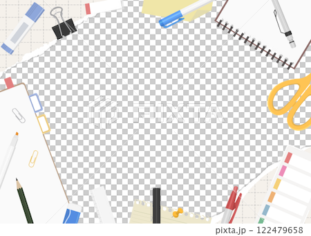 Background frame of torn graph paper and stationery 122479658