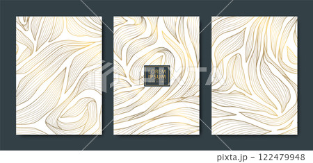 Vector set of luxury art flowers, line leaves floral background, covers, illustrations. Elegant deco floral design, gold print, vintage modern wallpaper. Vector set of luxury art flowers, line leaves floral background, covers, illustrations. Elegant deco floral design, gold print, vintage modern wallpaper. 122479948