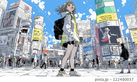 街中で大声で呼びかけている若い女性
