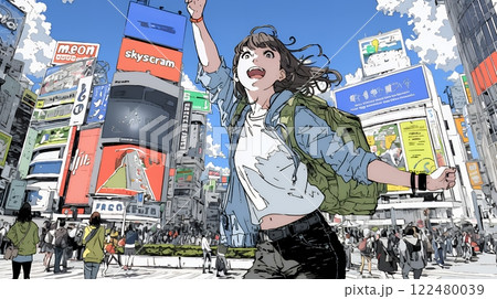 街中で大声で呼びかけている若い女性