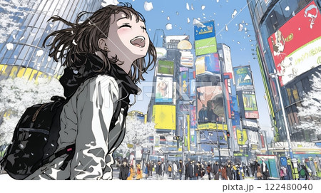 街中で大声で呼びかけている若い女性
