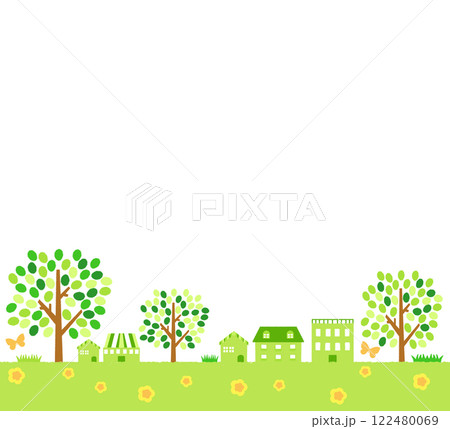 緑の住宅街 春の街並み 背景素材 緑の住宅街 春の街並み 背景素材 122480069