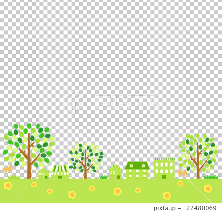 緑の住宅街 春の街並み 背景素材 緑の住宅街 春の街並み 背景素材 122480069