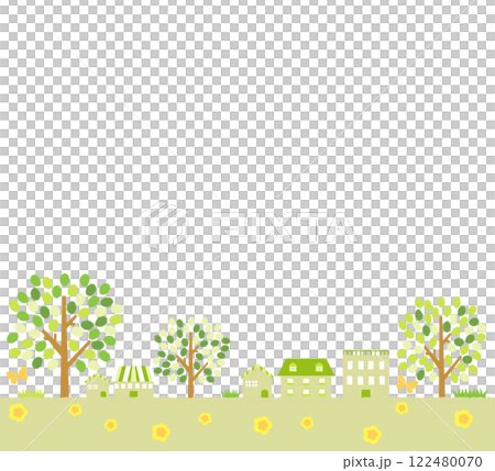 Green residential area Spring streetscape Background material 122480070