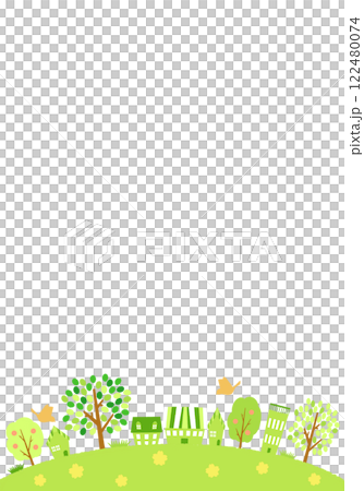 Green residential area Spring streetscape Background material 122480074