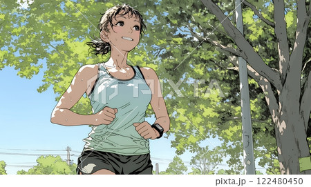 ジョギングをしている若い女性