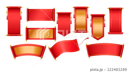 Mockup Chinese scrolls for New Year realistic color icons Mockup Chinese scrolls for New Year realistic color icons 122481289