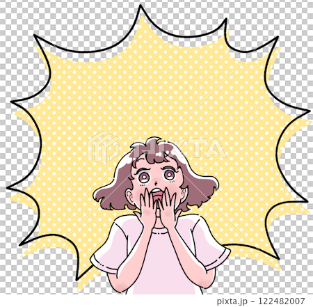 帶有漫畫風格對話泡泡的女孩插圖 帶有漫畫風格對話泡泡的女孩插圖 122482007