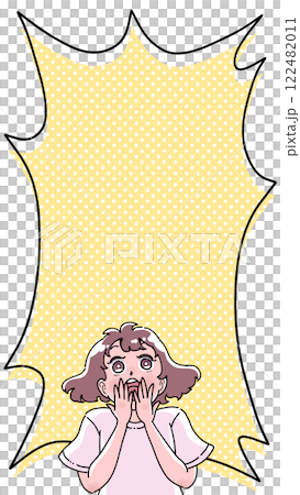 帶有漫畫風格對話泡泡的女孩插圖 帶有漫畫風格對話泡泡的女孩插圖 122482011