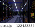 Working data center interior. Concept of hosting, computer cluster, supercomputer, virtual servers, digital cloud or mining crypto currency farm. 122482284