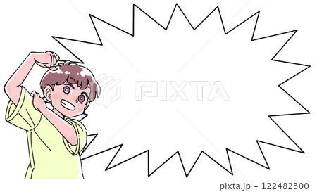 コミック風の吹き出し付きの男の子のイラスト コミック風の吹き出し付きの男の子のイラスト 122482300