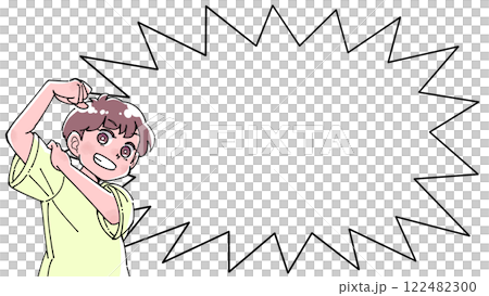 コミック風の吹き出し付きの男の子のイラスト コミック風の吹き出し付きの男の子のイラスト 122482300