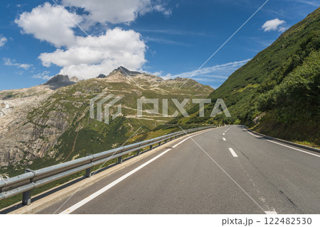 Furka Pass road in the Swiss Alps, Canton of Valais, Switzerland Furka Pass road in the Swiss Alps, Canton of Valais, Switzerland 122482530