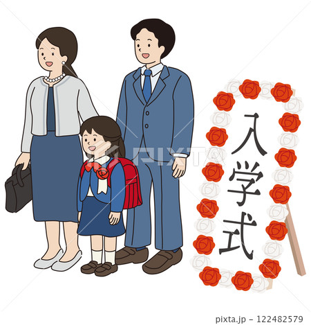 入学式の記念撮影をする家族のベクターイラスト 入学式の記念撮影をする家族のベクターイラスト 122482579