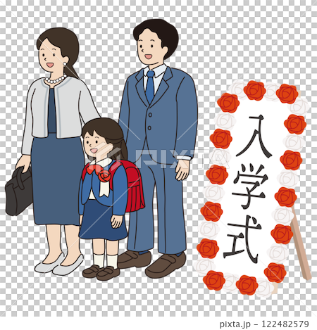 入学式の記念撮影をする家族のベクターイラスト 入学式の記念撮影をする家族のベクターイラスト 122482579