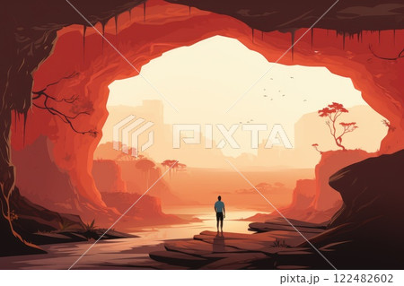lost person in dark natural cave illustration 122482602