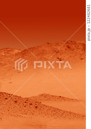 Red empty planet landscape with sand and sky 122482681