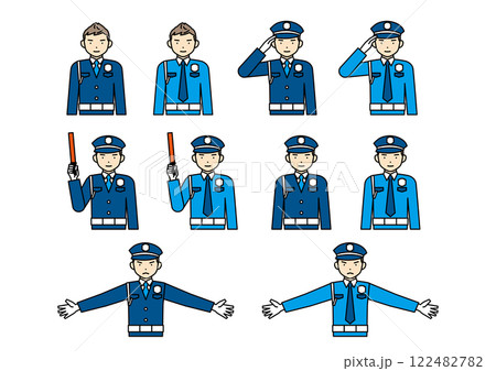 男性警備員のポーズセット　敬礼・誘導・立ち入り禁止 122482782
