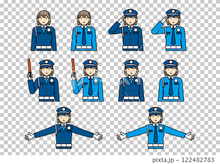 女性警備員のポーズセット　敬礼・誘導・立ち入り禁止 122482783