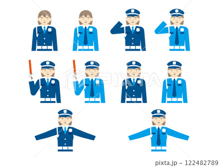 女性警備員のポーズセット 敬礼・誘導・立ち入り禁止 女性警備員のポーズセット 敬礼・誘導・立ち入り禁止 122482789