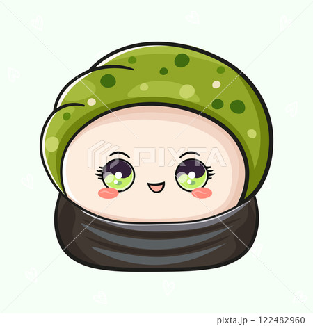 Cute funny Sushi. Vector hand drawn cartoon kawaii character illustration icon. Isolated on green background. Sushi character concept 122482960