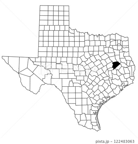 Map of Houston County in Texas state on white background. single County map highlighted by black colour on Texas map. UNITED STATES, US 122483063