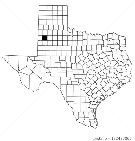 Map of hockley County in Texas state on white background. single County map highlighted by black colour on Texas map. UNITED STATES, US 122483066