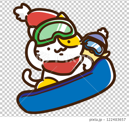 一隻貓咪小雞角色享受滑雪的變形插圖 122483657