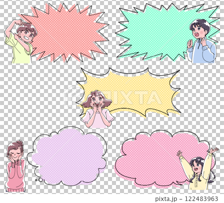 Set of comic-style character illustrations with speech bubbles 122483963