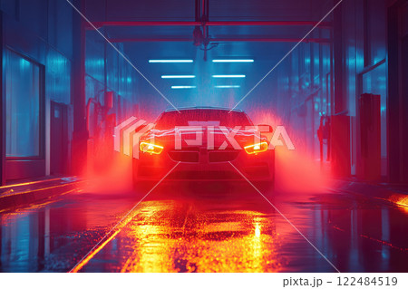 Car wash with high pressure water and foam. Car wash with high pressure water and foam. 122484519