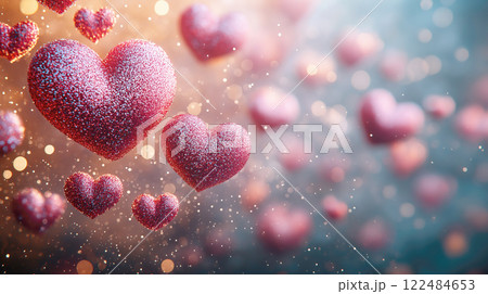 Floating heart shapes create a romantic atmosphere 122484653