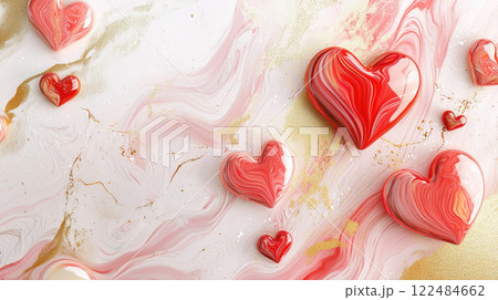 Colorful hearts floating over a soft pastel background 122484662