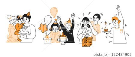 Birthdays party celebration color linear icons collection Birthdays party celebration color linear icons collection 122484903