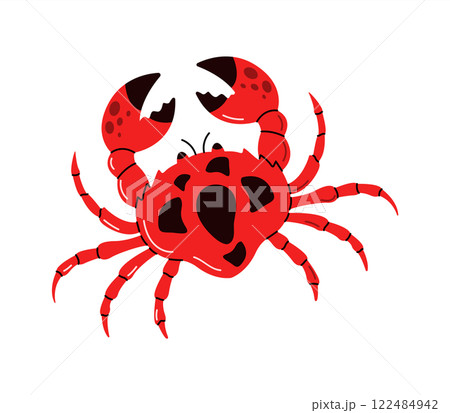 Red crab with big claws for menu flat color vector character 122484942