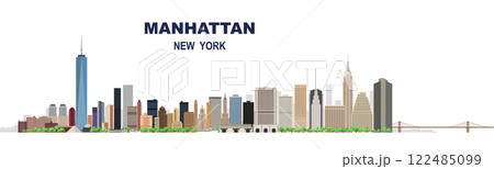 Layered editable vector illustration skyline of Manhattan, New York City, USA, each building is on a separate layer. Layered editable vector illustration skyline of Manhattan, New York City, USA, each building is on a separate layer. 122485099